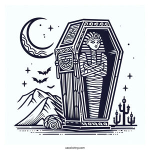 Egyptian Coffin With Mummy Coloring Page Inside