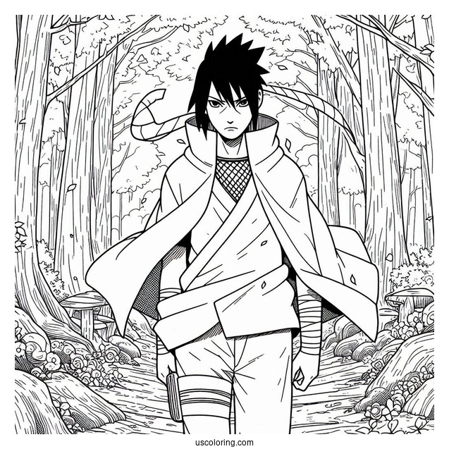Teenage Uchiha Sasuke Coloring Page In The Forest