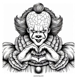 Detailed Pennywise Coloring Page Making A Heart Shape With His Hands
