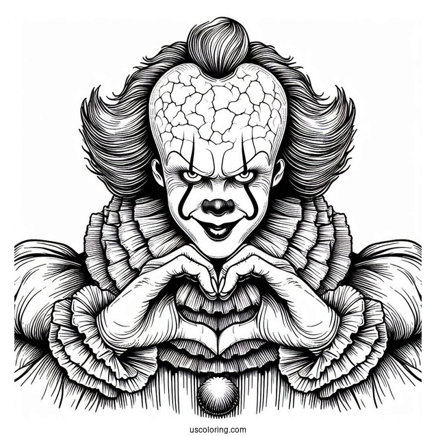 Detailed Pennywise Coloring Page Making A Heart Shape With His Hands