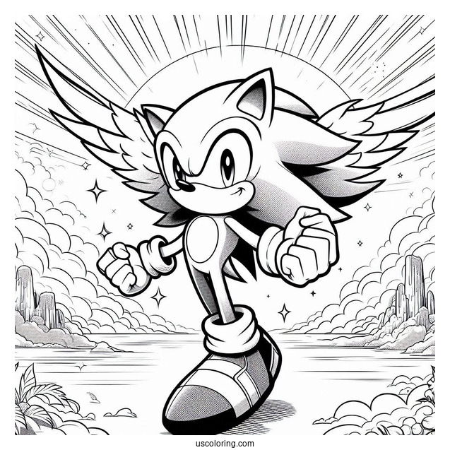 Super Sonic Coloring Page With Fist Up In Angel Island