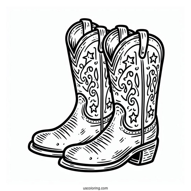 Simple Cowboy Coloring Page Boots For Kids