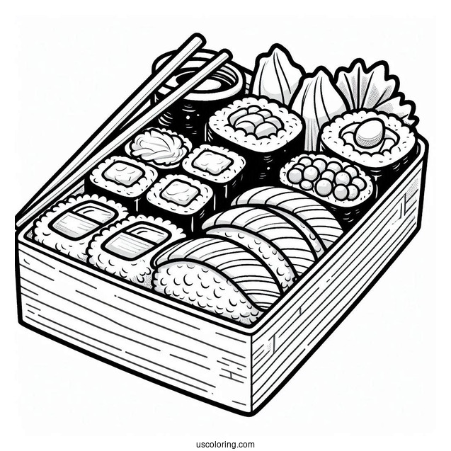 Sushi Coloring Pages In Bento Box For Kids