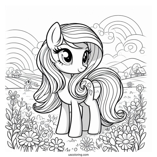Rainbow Dash Standing On A Flower Field With Rarity Coloring Page