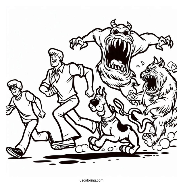 Scooby-Doo Gang Being Chased By Monster To Color