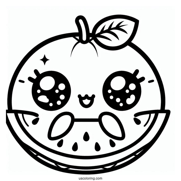 Cute Kawaii Watermelon Coloring For Preschoolers