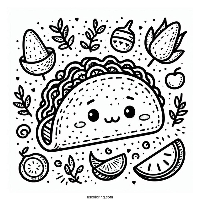Easy Taco Coloring Page Outline For Preschoolers