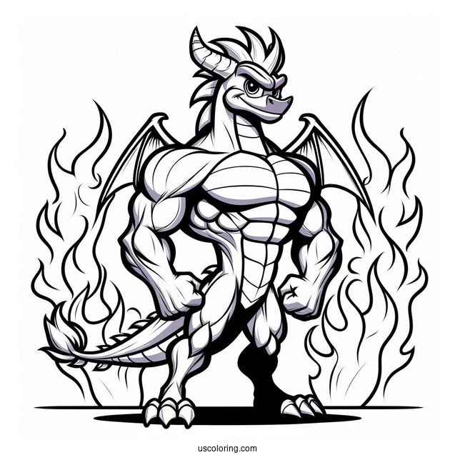 Muscular Sypro Coloring Page Standing In Front Of Flames