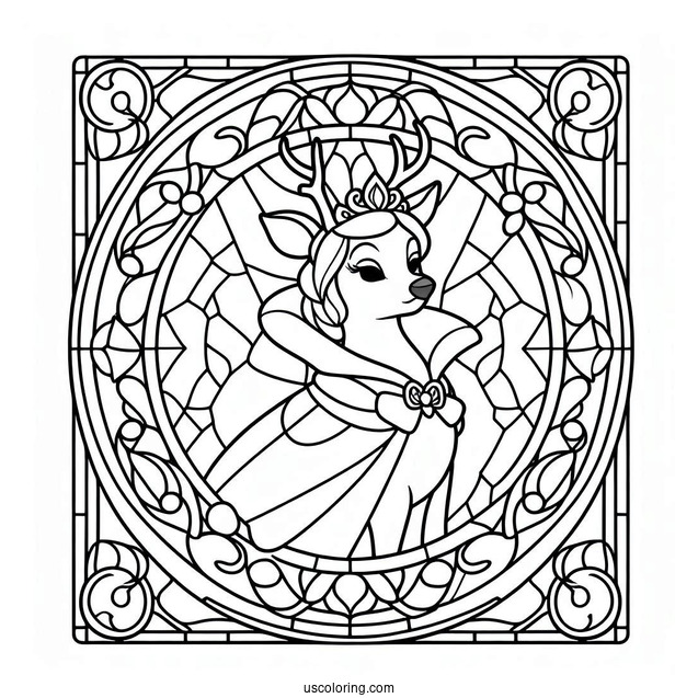 Snow White Coloring Pages With Deer Stained Glass