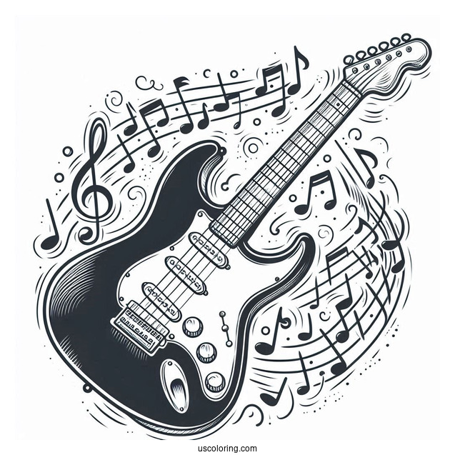 Music Coloring Page Of Electric Guitar Outline