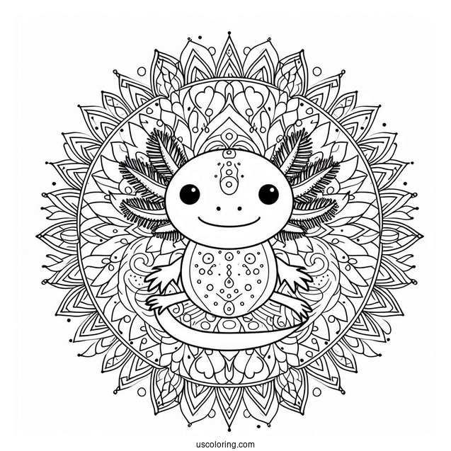 Axolotl Coloring Page In The Middle Of A Mandala
