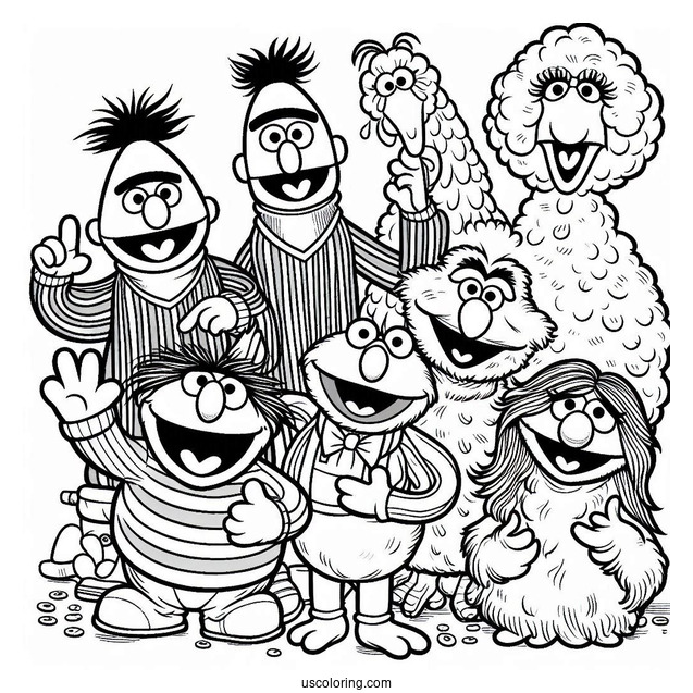 Bert, Elmo, Big Bird, Zoe, Ernie, And Count von Count