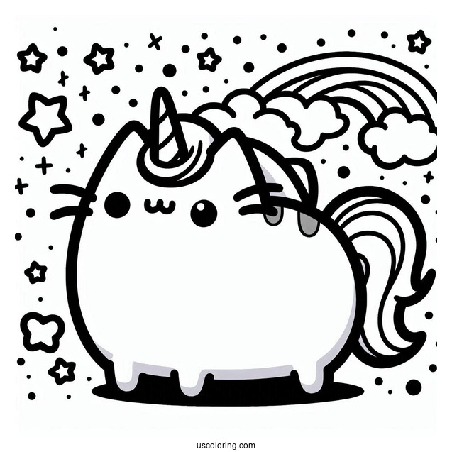 Kawaii Unicorn Pusheen Coloring Sheet