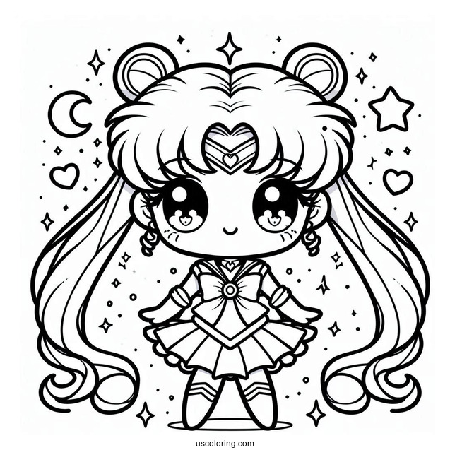 Coloring Sheet Of Chibi Sailor Moon With Stars