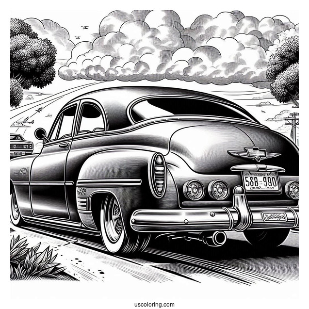 1949 Chevy Fleetline Lowrider Coloring Page Rear View