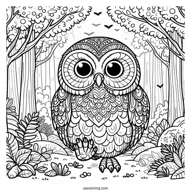 Large Owl Walking On Forrest Floor