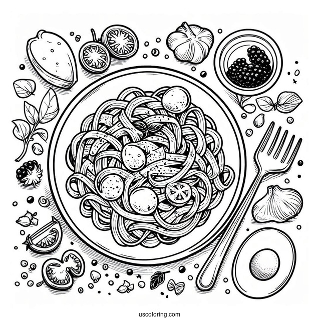 Carbonara Pasta Coloring Picture For Kids