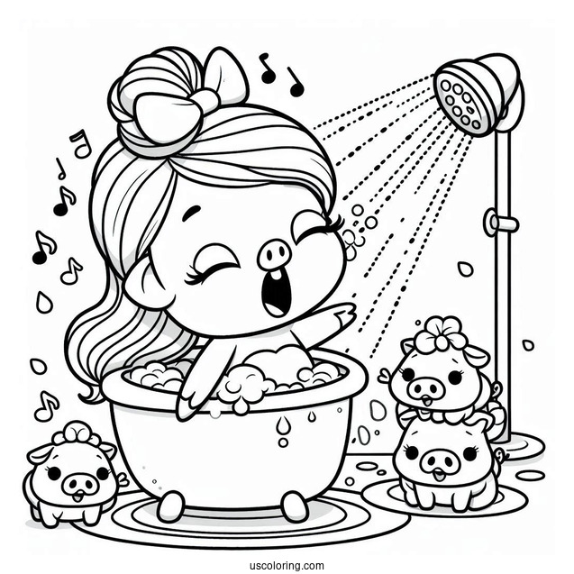 Sing Coloring Page Of Rosita Singing In The Shower While Bathing Piglets