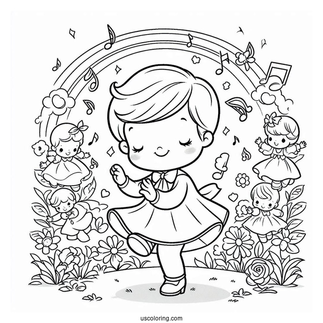 Precious Moments Coloring Page Of Boy Dancing To Song