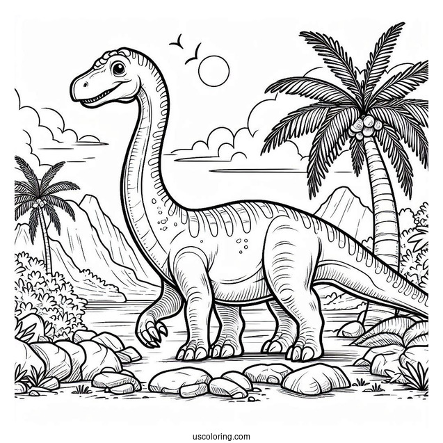 Diplodocus Dinosaur In Rocky Terrain Coloring Page