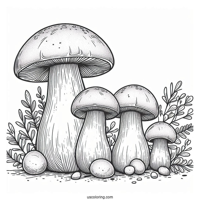 Large King Bolete Mushrooms Coloring Page