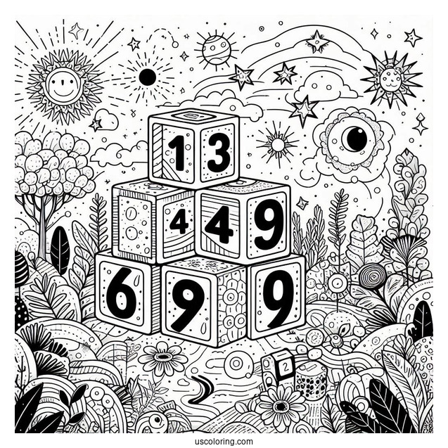Numberblocks Coloring Page 9 Under The Sun