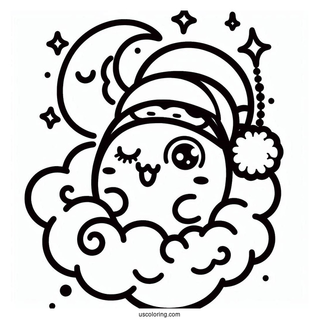 Tamagotchi Coloring Pages Of Winking Moriritchi On The Clouds For Kids