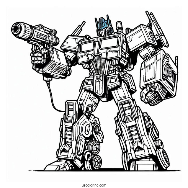 Optimus Prime Coloring Page Using Ion Blaster In Battle