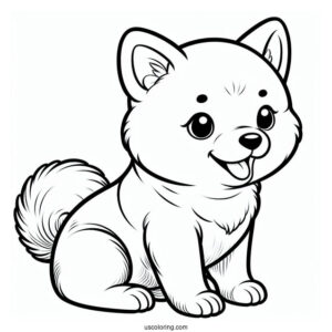Cute Shiba Inu Puppy Smiling Coloring In