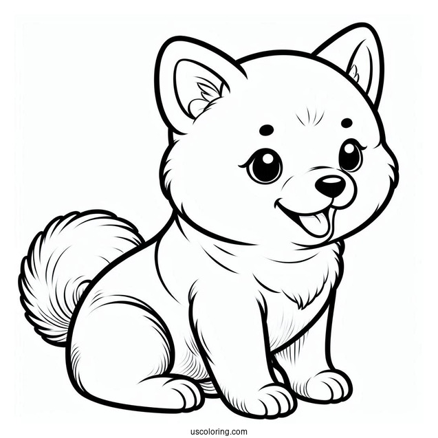 Cute Shiba Inu Puppy Smiling Coloring In