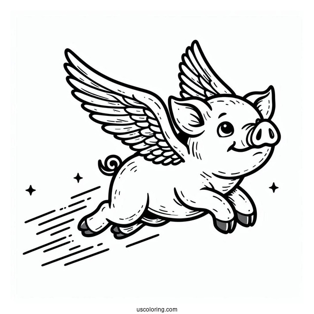 Flying Pig With Wings To Color