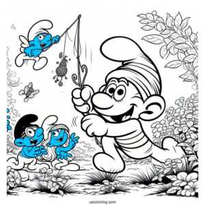 Coloring Page Of Gargamel Trying To Catch Smurfs