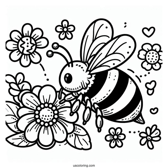Bee Coloring Page Sucking Nectar From Flower For Kids
