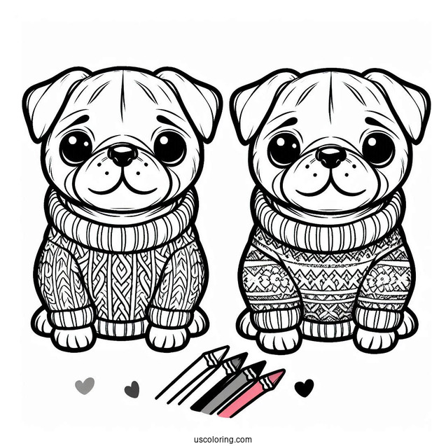Cute Pug Wearing a Sweater To Color