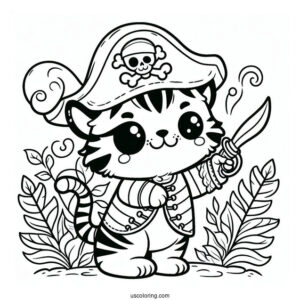 Cute Tiger Pirate Coloring Page For Preschoolers