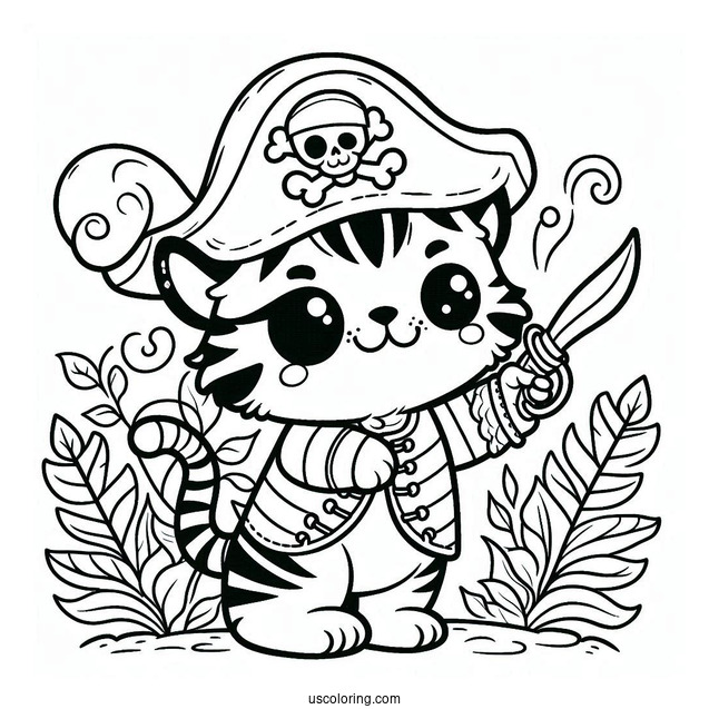 Cute Tiger Pirate Coloring Page For Preschoolers