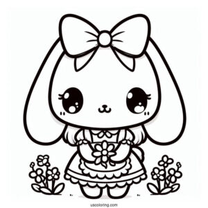 Chibi Rabbit Coloring Page In A Dress And Apron