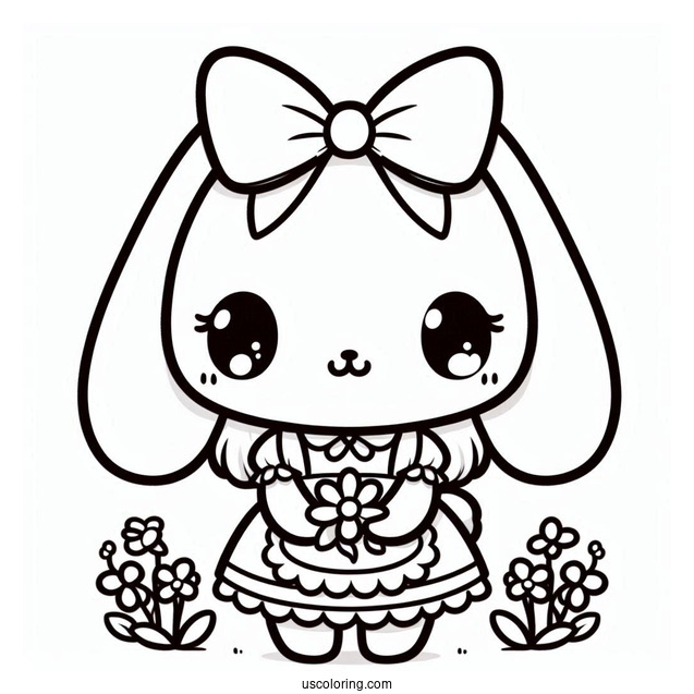 Chibi Rabbit Coloring Page In A Dress And Apron