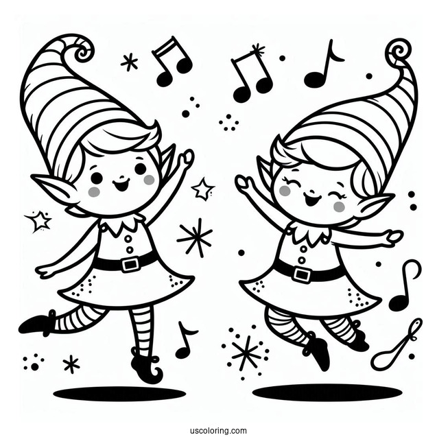 Simple Happy Dancing Elf To Color