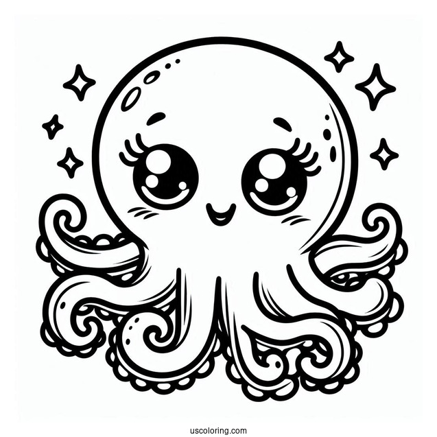 Easy Blushing Octopus Coloring Page For Preschoolers