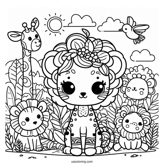 Cute Coloring Page Jungle Animals For Kids