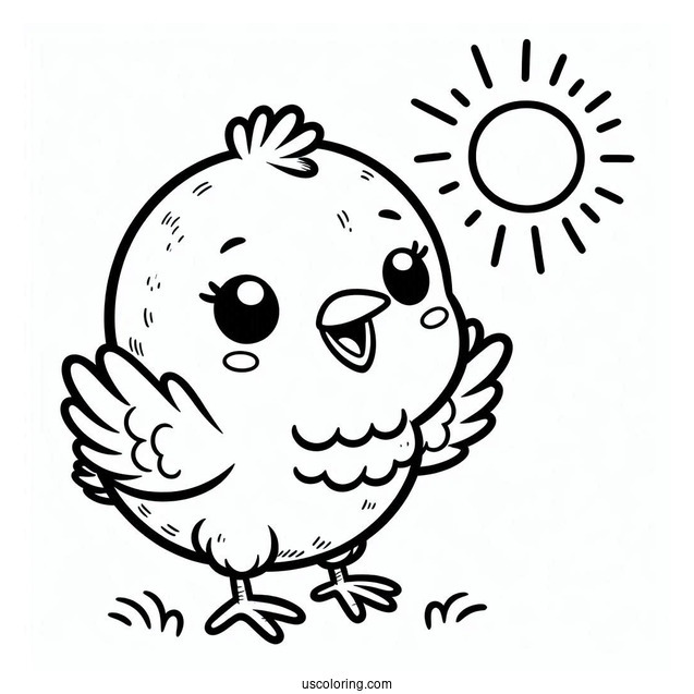 Cute Coloring Page Baby Chick Standing Under The Sun For Preschoolers