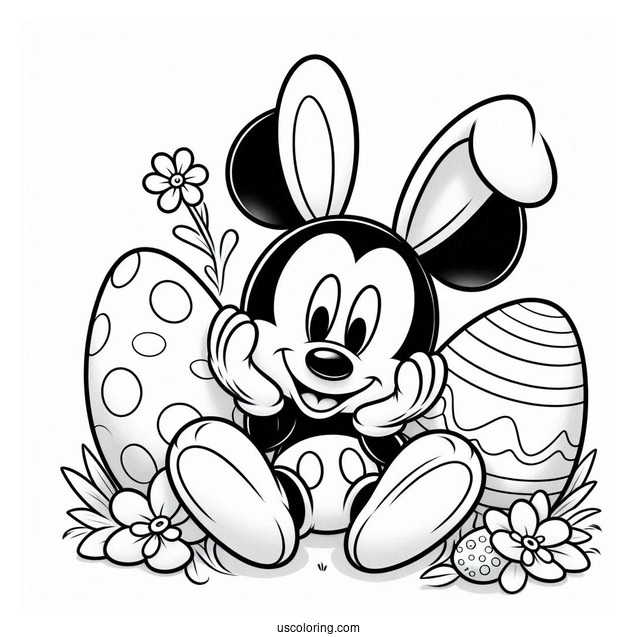Mickey Mouse With Bunny Ears Popping Out Of Easter Egg