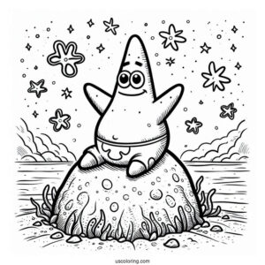 Patrick Star Coloring Page On The Rock