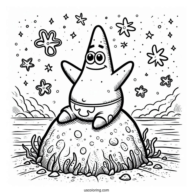 Patrick Star Coloring Page On The Rock
