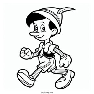 Easy Outline Of Pinocchio Coloring Page Walking For Kids