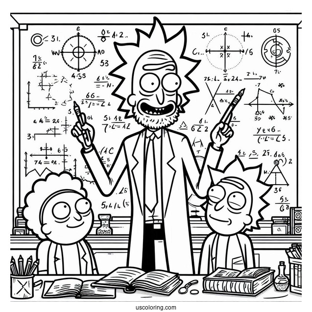 Rick and Morty Coloring Page Of Mr. Goldenfold Teaching Math
