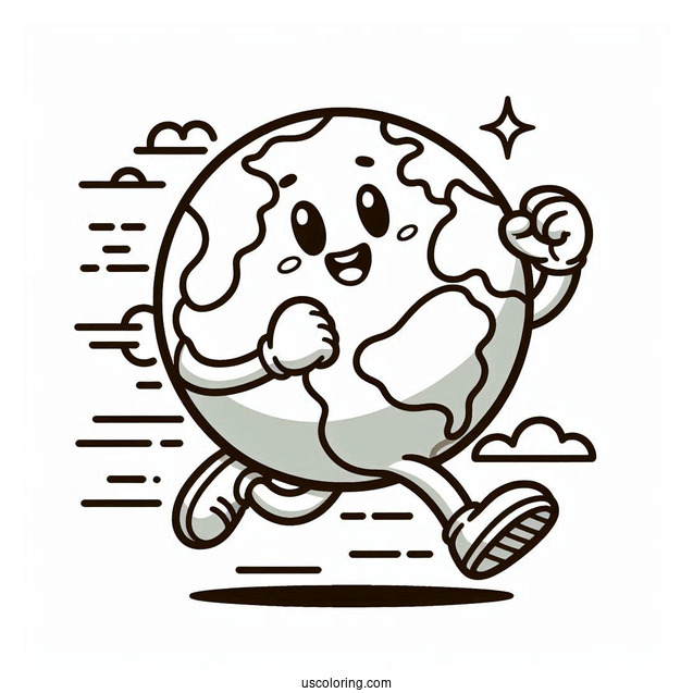 Cartoon Earth Running Coloring Page For Kids