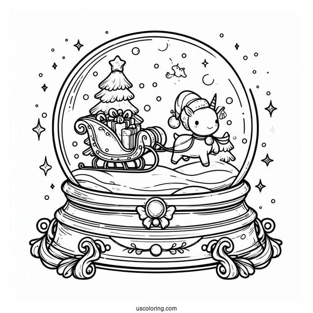 Grand Sleigh With Presents Snow Globe Coloring Page