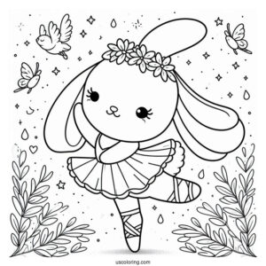 Cute Bunny Doing Ballet Coloring Page